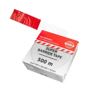 Afzetband KONVOX rood-wit 500 mtr x 8 cm, trekvast PE, in dispenserdoos